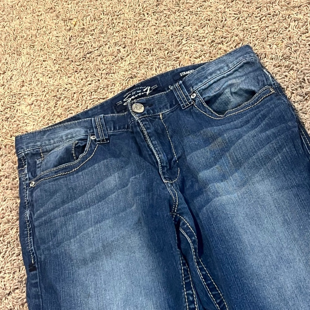 Seven7 Mens Straight Leg Jeans‎ 36x32 Medium Wash Blue Denim Contrast Stitching